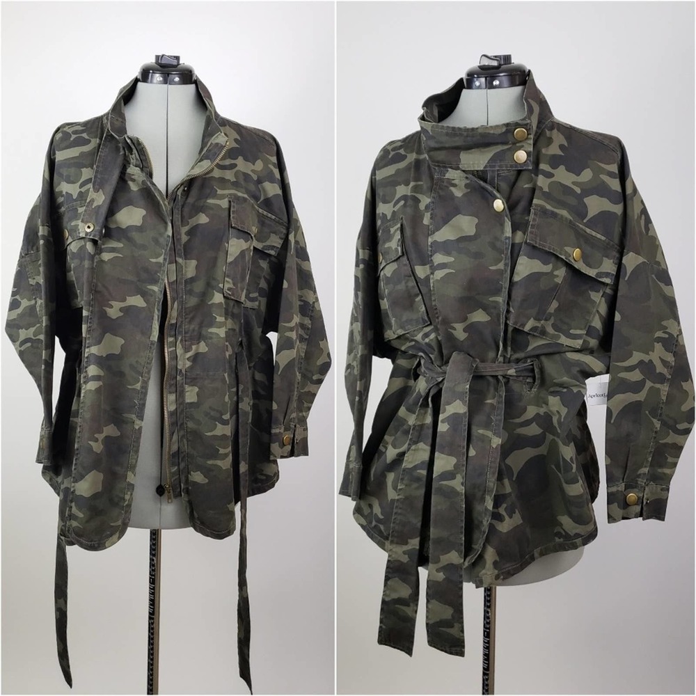 NWT Camo Utility Jacket 100% Cotton Tie Waist Zip